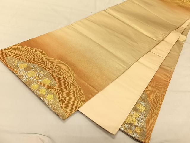 平和屋着物◎太鼓柄袋帯　箔散らし文　金銀彩　引箔　正絹　逸品　CAAV1813qv