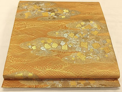 平和屋着物◎太鼓柄袋帯　箔散らし文　金銀彩　引箔　正絹　逸品　CAAV1813qv