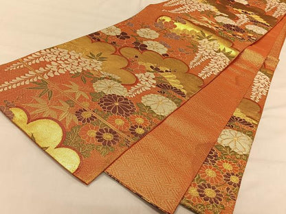 平和屋着物◎佐賀錦 六通柄袋帯 松竹梅 金糸 正絹 逸品 CAAV1817qv