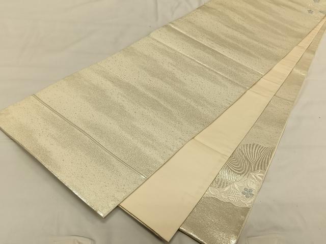 平和屋着物◎太鼓柄袋帯　駒刺繍　地紙吉祥花文　銀糸　正絹　逸品　CAAV1821qv