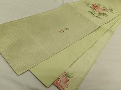 平和屋着物◎西陣　太鼓柄袋帯　作家物　手描き　枝花文　正絹　逸品　CAAV1850qv