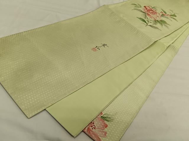 平和屋着物◎西陣　太鼓柄袋帯　作家物　手描き　枝花文　正絹　逸品　CAAV1850qv