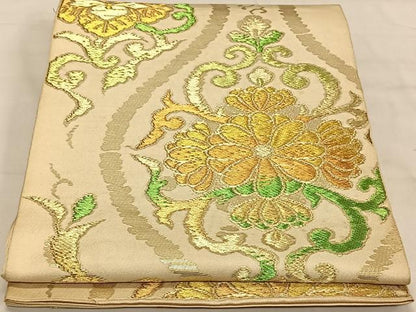 平和屋着物◎六通柄袋帯 立涌花文 金糸 正絹 逸品 CAAV1860qv