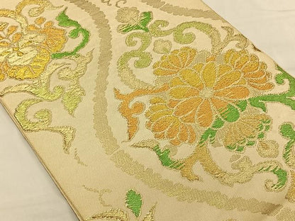 平和屋着物◎六通柄袋帯 立涌花文 金糸 正絹 逸品 CAAV1860qv