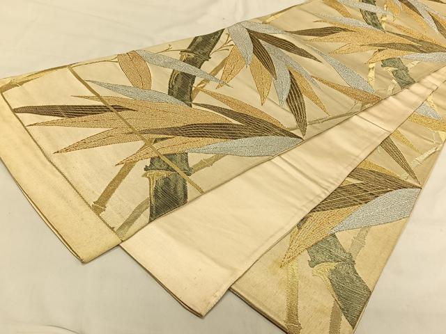 平和屋着物◎六通柄袋帯 笹竹文 金銀糸 正絹 逸品 CAAV1863qv