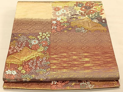 平和屋着物◎六通柄袋帯 唐織 風景花文 金糸 正絹 逸品 CAAV1865qv