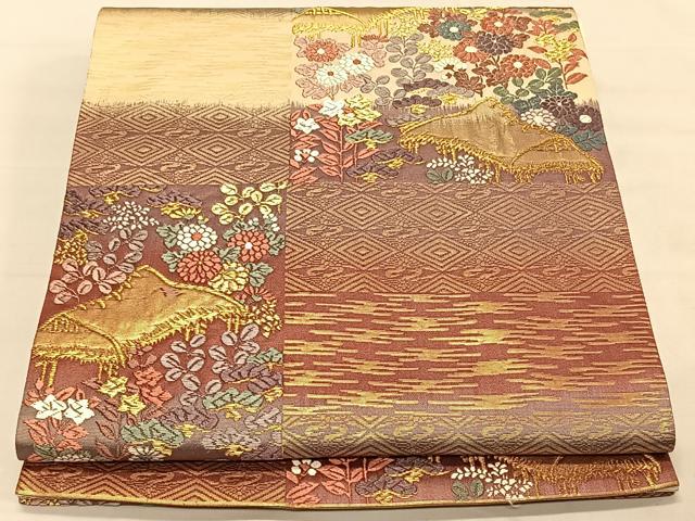 平和屋着物◎六通柄袋帯 唐織 風景花文 金糸 正絹 逸品 CAAV1865qv