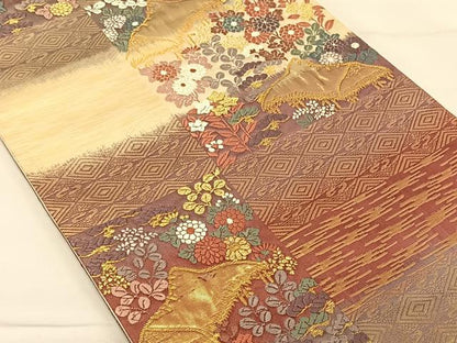 平和屋着物◎六通柄袋帯 唐織 風景花文 金糸 正絹 逸品 CAAV1865qv