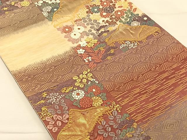 平和屋着物◎六通柄袋帯 唐織 風景花文 金糸 正絹 逸品 CAAV1865qv