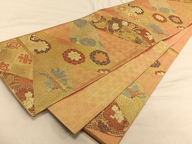 平和屋着物◎本佐賀錦 六通柄袋帯 名物綱代維文 金糸 正絹 逸品 CAAV1866qv