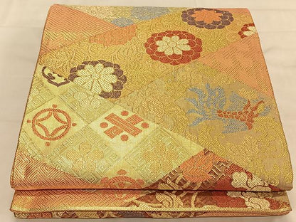 平和屋着物◎本佐賀錦 六通柄袋帯 名物綱代維文 金糸 正絹 逸品 CAAV1866qv