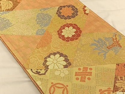 平和屋着物◎本佐賀錦 六通柄袋帯 名物綱代維文 金糸 正絹 逸品 CAAV1866qv