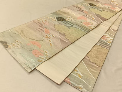 平和屋着物◎六通柄袋帯 風景文 錦プラチナ箔 正絹 逸品 CAAV1876qv