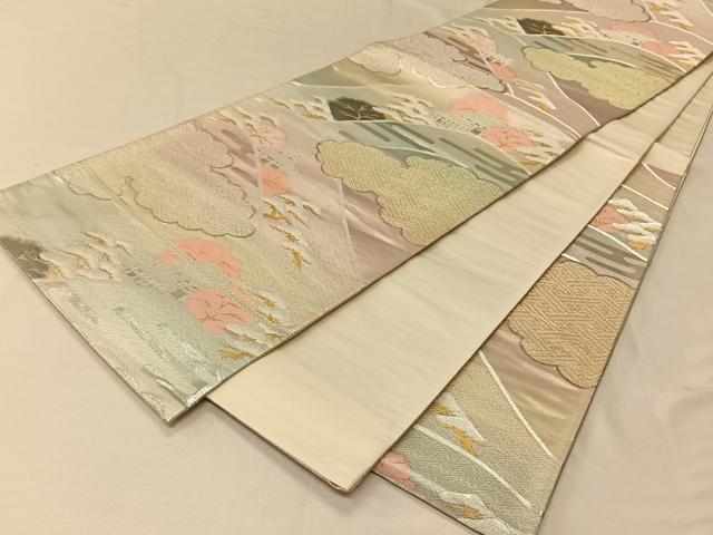 平和屋着物◎六通柄袋帯 風景文 錦プラチナ箔 正絹 逸品 CAAV1876qv