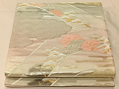 平和屋着物◎六通柄袋帯 風景文 錦プラチナ箔 正絹 逸品 CAAV1876qv