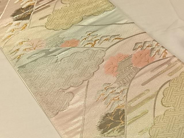 平和屋着物◎六通柄袋帯 風景文 錦プラチナ箔 正絹 逸品 CAAV1876qv
