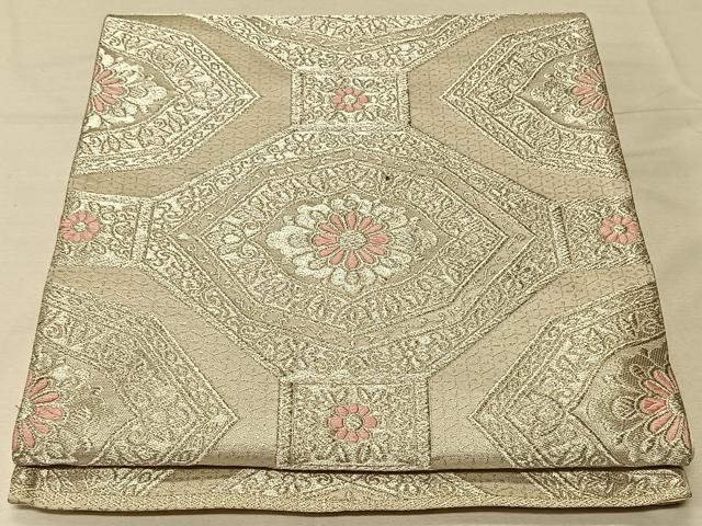 平和屋着物◎六通柄袋帯 唐織 更紗 蜀江花文 銀糸 正絹 逸品 CAAV1881qv