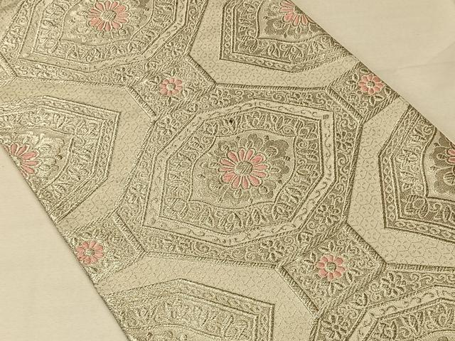 平和屋着物◎六通柄袋帯 唐織 更紗 蜀江花文 銀糸 正絹 逸品 CAAV1881qv