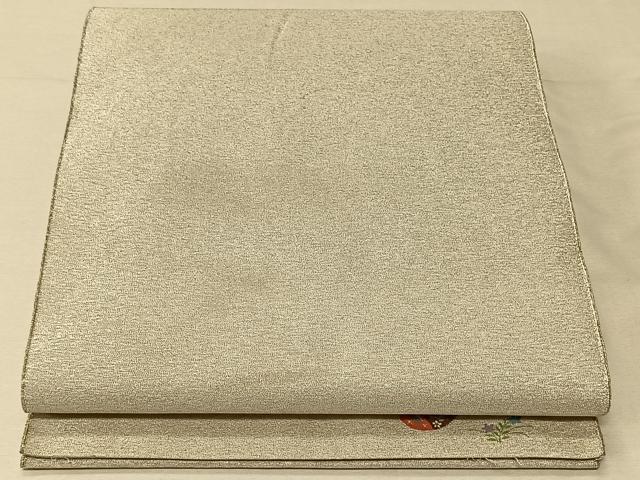 平和屋着物◎全通柄袋帯　霞文　楽器　ワンポイント　銀糸　正絹　逸品　CAAV1896qv
