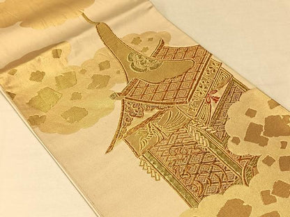 平和屋着物◎太鼓柄袋帯 唐織 山鉾 金糸 正絹 逸品 CAAV1897qv