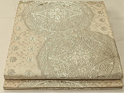 平和屋着物◎六通柄袋帯 唐織り 花絵皿文 銀糸 正絹 逸品 CAAV1902qv