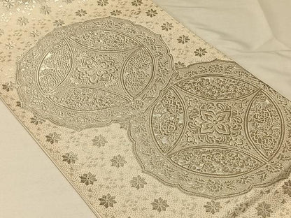 平和屋着物◎六通柄袋帯 唐織り 花絵皿文 銀糸 正絹 逸品 CAAV1902qv
