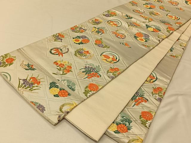 平和屋着物◎六通柄袋帯 唐織松皮菱花鳥丸文 金銀糸 正絹 逸品 CAAV1903qv