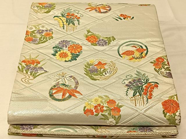 平和屋着物◎六通柄袋帯 唐織松皮菱花鳥丸文 金銀糸 正絹 逸品 CAAV1903qv