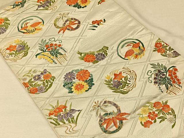 平和屋着物◎六通柄袋帯 唐織松皮菱花鳥丸文 金銀糸 正絹 逸品 CAAV1903qv