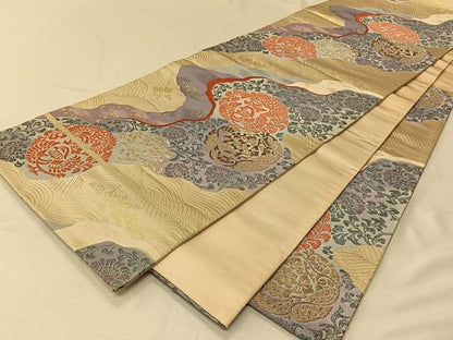 平和屋着物◎六通柄袋帯 唐織 鴛鴦祝寿 金糸 正絹 逸品 CAAV1906qv