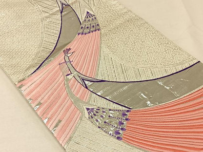 平和屋着物◎六通柄袋帯 唐織 孔雀文 銀糸 正絹 逸品 CAAV1922qv