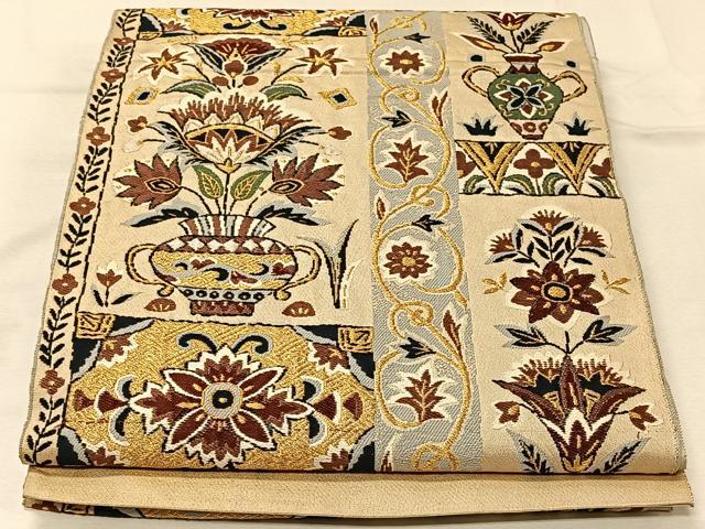平和屋着物◎六通柄袋帯　唐織　更紗華文　金糸　正絹　逸品　CAAV1925qv
