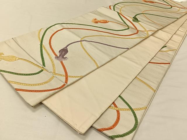 平和屋着物◎六通柄袋帯　総刺繍　組紐　金彩　正絹　逸品　CAAV1936qv