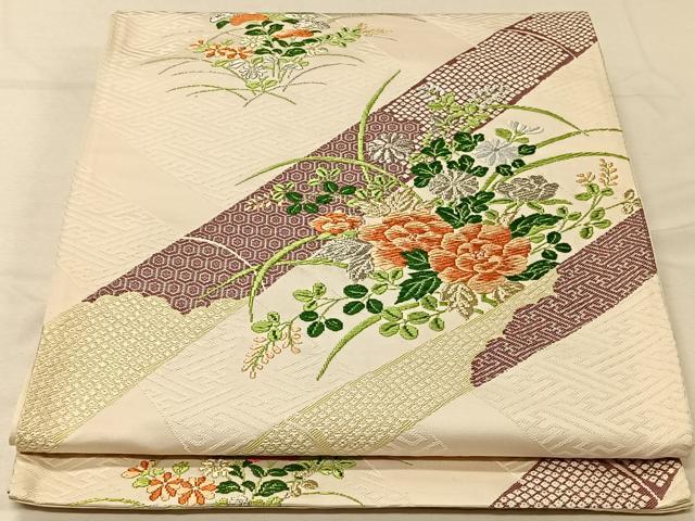 平和屋着物◎六通柄袋帯 唐織 草花文 金銀糸 正絹 逸品 CAAV1937qv