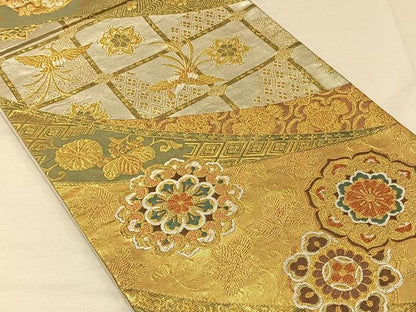 平和屋着物◎六通柄袋帯 唐織 流水大平名錦文 金銀糸 正絹 逸品 CAAV1942qv