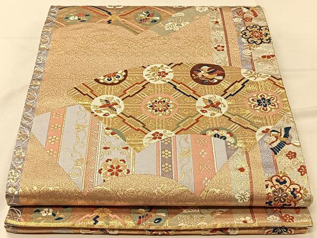 平和屋着物◎六通柄袋帯　唐織　地紙花鳥文　金糸　正絹　逸品　CAAV1944qv