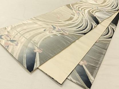 平和屋着物◎六通柄袋帯　唐織　組紐　銀糸　正絹　逸品　CAAV1945qv