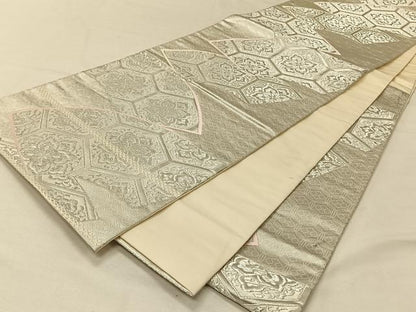 平和屋着物◎六通柄袋帯　唐織　地紙花文　銀糸　正絹　逸品　CAAV1946qv