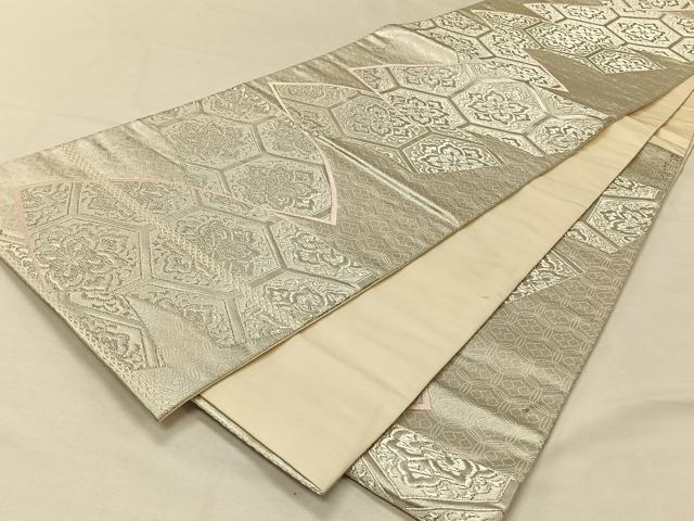 平和屋着物◎六通柄袋帯　唐織　地紙花文　銀糸　正絹　逸品　CAAV1946qv