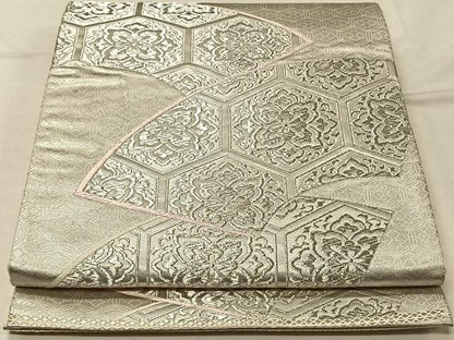 平和屋着物◎六通柄袋帯　唐織　地紙花文　銀糸　正絹　逸品　CAAV1946qv