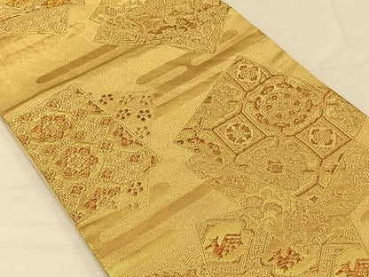 平和屋着物◎六通柄袋帯　色紙花文　金糸　正絹　逸品　CAAV1960qv