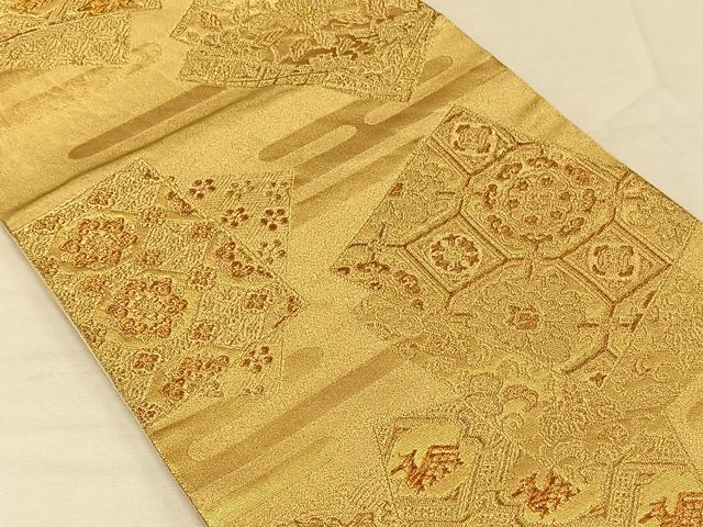 平和屋着物◎六通柄袋帯　色紙花文　金糸　正絹　逸品　CAAV1960qv