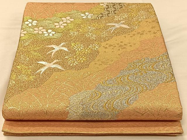 平和屋着物◎六通柄袋帯　明綴　道長飛鳥文　プラチナ箔　正絹　逸品　CAAV1962qv