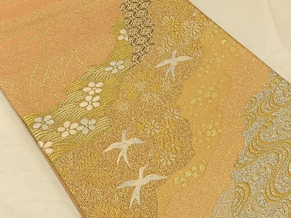 平和屋着物◎六通柄袋帯　明綴　道長飛鳥文　プラチナ箔　正絹　逸品　CAAV1962qv