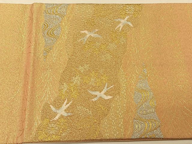 平和屋着物◎六通柄袋帯　明綴　道長飛鳥文　プラチナ箔　正絹　逸品　CAAV1962qv