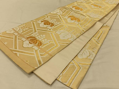 平和屋着物◎六通柄袋帯　唐織　亀甲桐文　金糸　正絹　逸品　CAAV1968qv