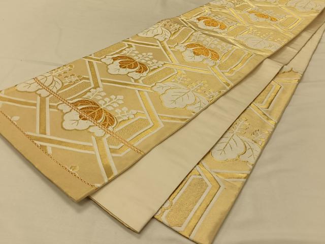 平和屋着物◎六通柄袋帯　唐織　亀甲桐文　金糸　正絹　逸品　CAAV1968qv