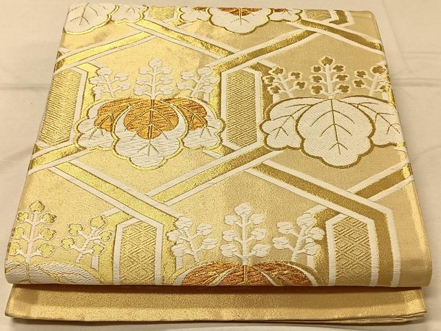 平和屋着物◎六通柄袋帯　唐織　亀甲桐文　金糸　正絹　逸品　CAAV1968qv