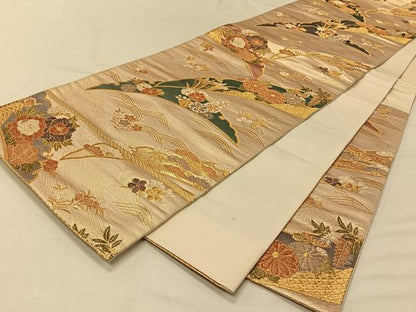 平和屋着物◎六通柄袋帯　雪芝花文　金糸　正絹　逸品　CAAV1973qv