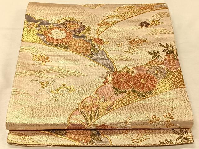 平和屋着物◎六通柄袋帯　雪芝花文　金糸　正絹　逸品　CAAV1973qv
